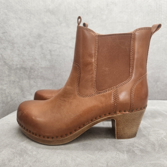 Dansko Ankle Boots 8 Tan Leather Shayna Clogs Scandinavian Boho Chunky New $190 - Picture 6 of 17